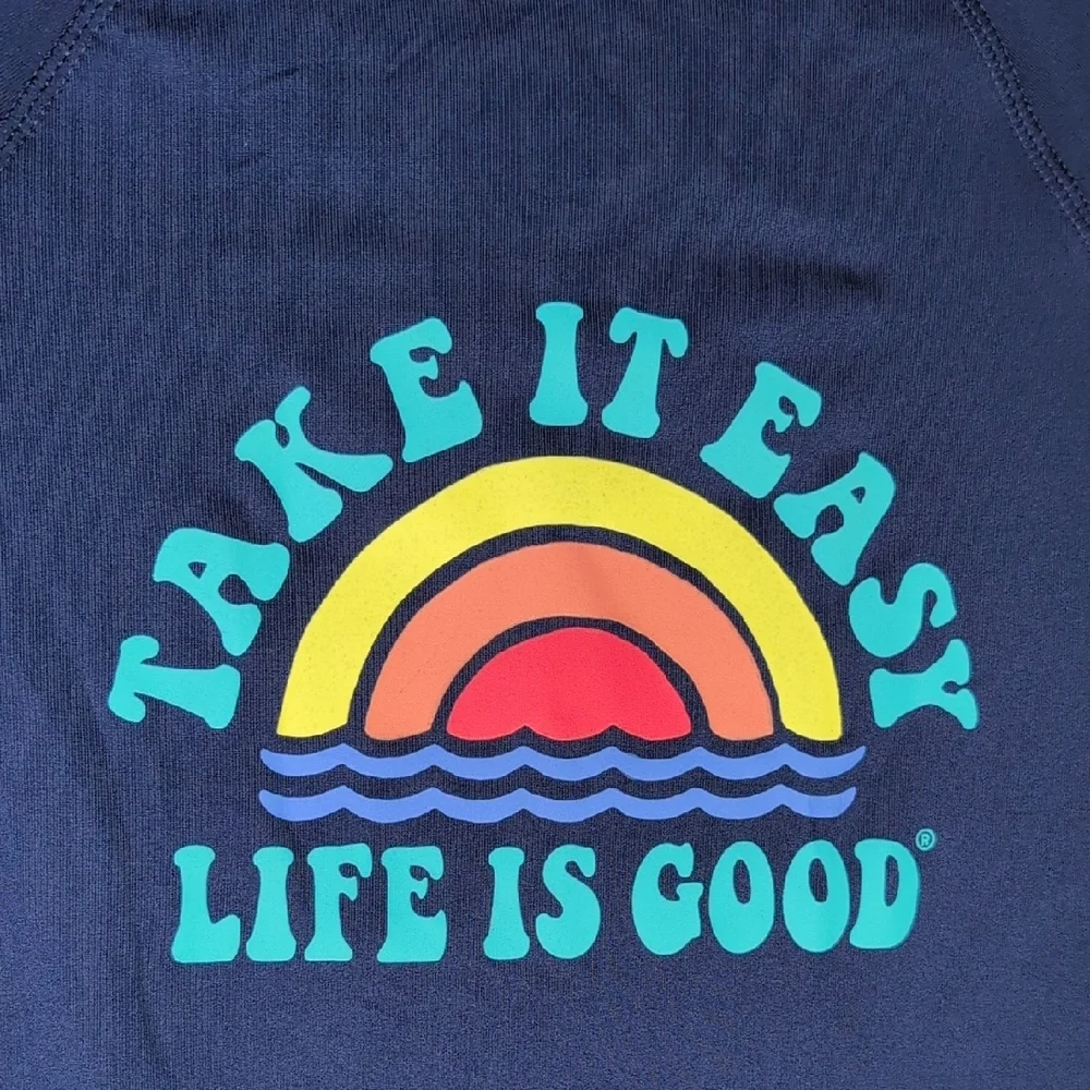 Life Is Good Navy Blue Rashguard Swim Shirt UPF Boys Size Large